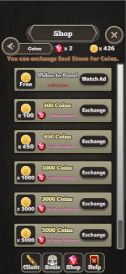 The shop, where Soul Stone becomes coins